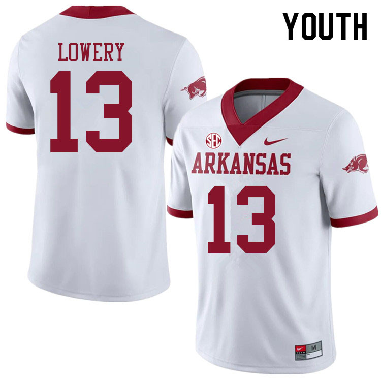 Youth #13 Chase Lowery Arkansas Razorbacks College Football Jerseys Sale-Alternate White - Click Image to Close